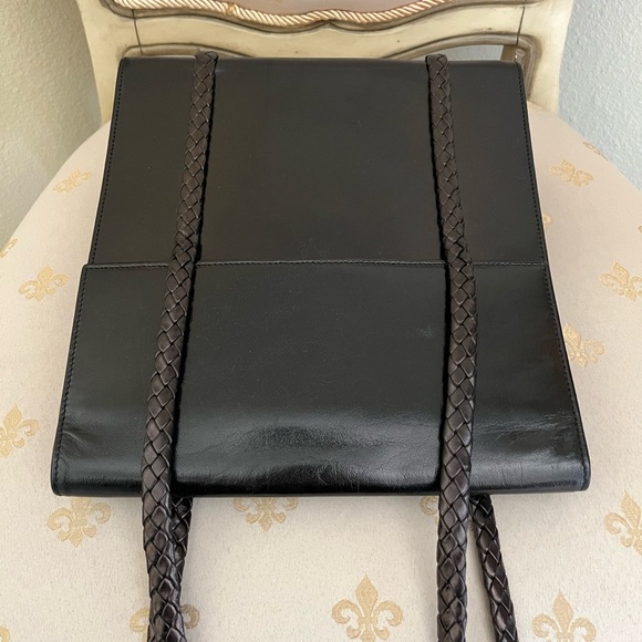 Bally Vintage Black Leather Double Braided Handles Timeless Design Shoulder Bag - Picture 7 of 12